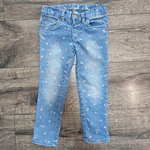 Cat & Jack 4T Toddler Girl Skinny Jeans Blue Denim Hearts Pants Valentine's Day